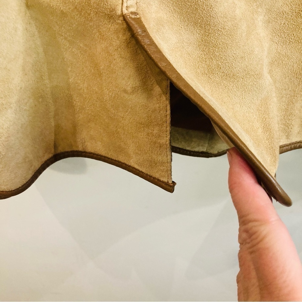 EDDIE BAUER SZ L Seattle Suede Vintage Tan Brown Trim Pockets Back Slits Jacket - Picture 10 of 16